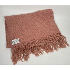 Churchill Weavers Hand Woven Peach Pink Fringe Throw Blanket 45.5" X 63.5" VTG